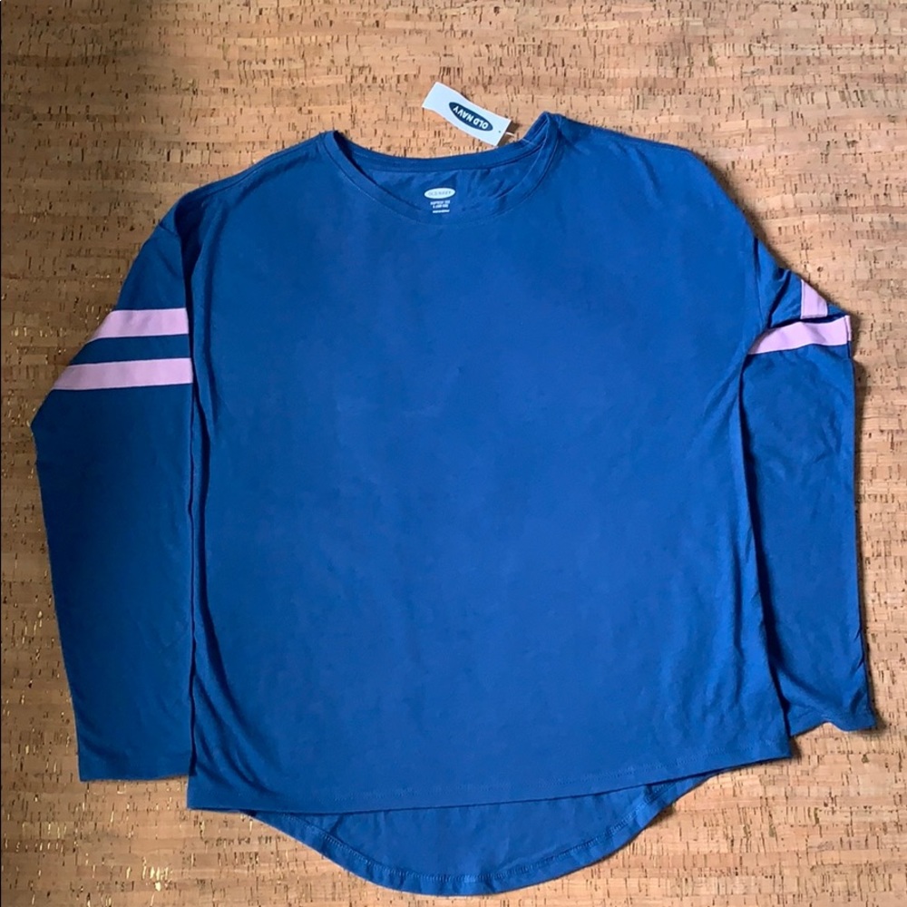 Blue long sleeve shirt with purple stripes girls